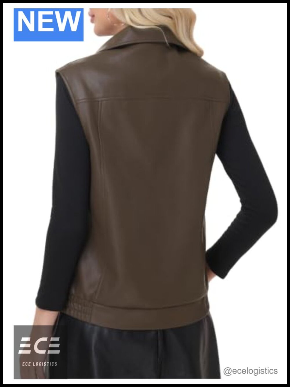 Faux Leather Zip Up Vest Sleeveless Layering Tops - Picture 4 of 5